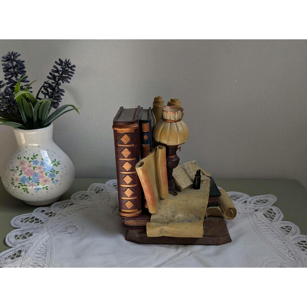 Vintage Bookend Sculpture, Writer Desk Decor,‎ Books & Scrolls Figurine